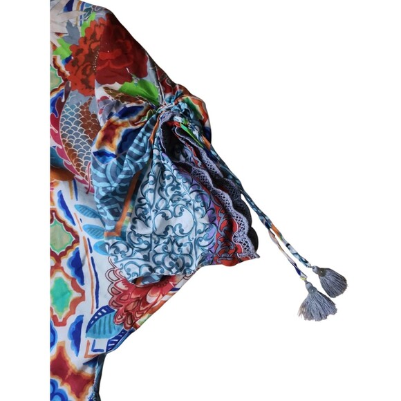 Johnny Was Silk Vintage Y2K Dragon Tunic Blouse Womens Medium Blue Multiprint - Picture 6 of 8